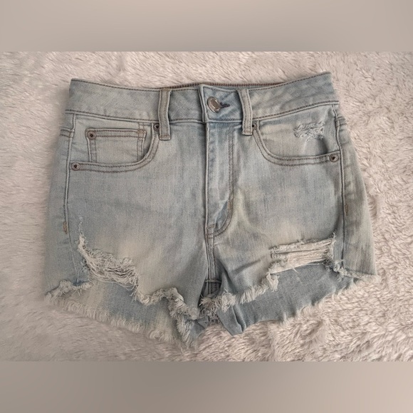 2 American Eagle Outfitters Blue Jean Shorts Distressed Frayed Hem - Size 2 - Picture 8 of 14